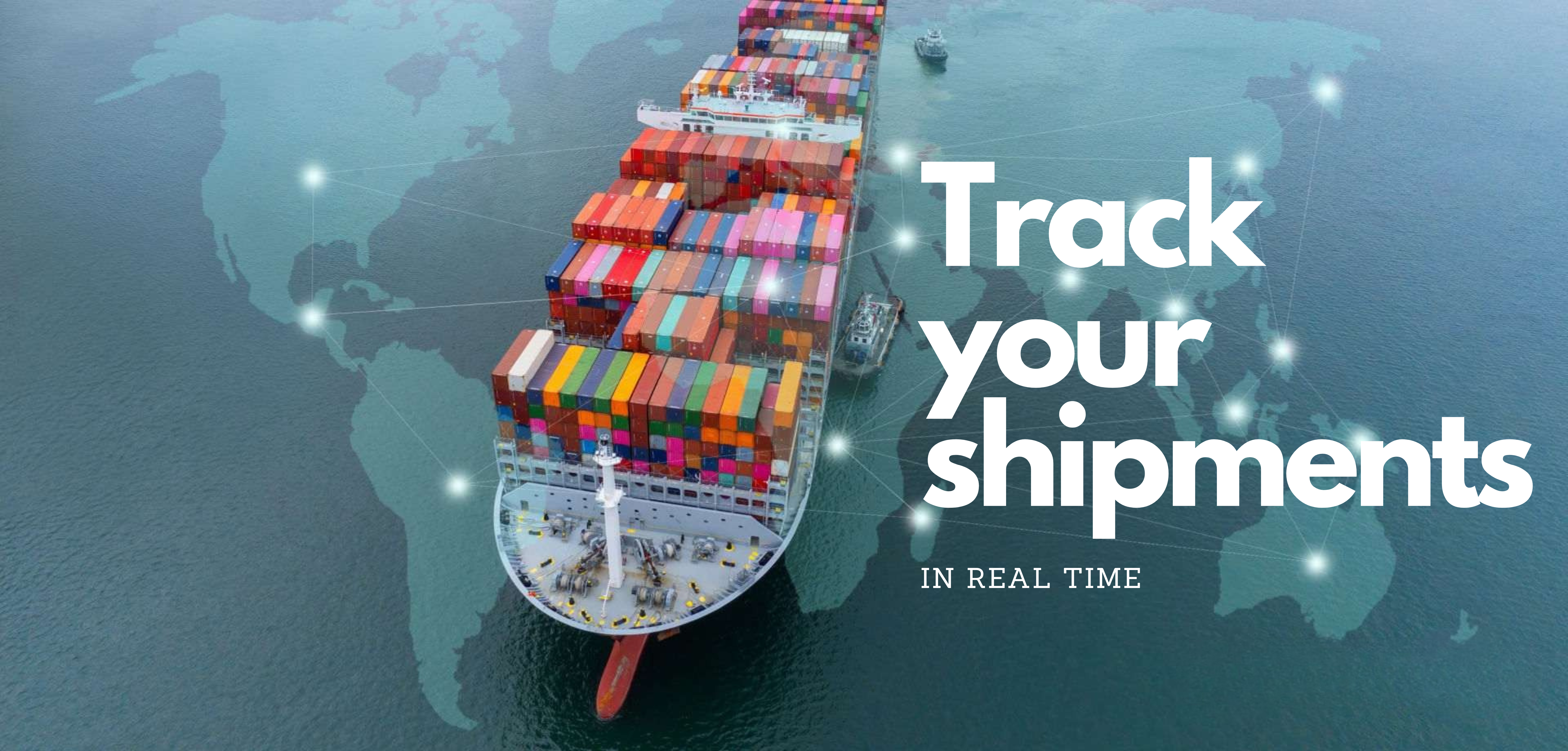 Track your shipments in real time - Cargo ship on world map background